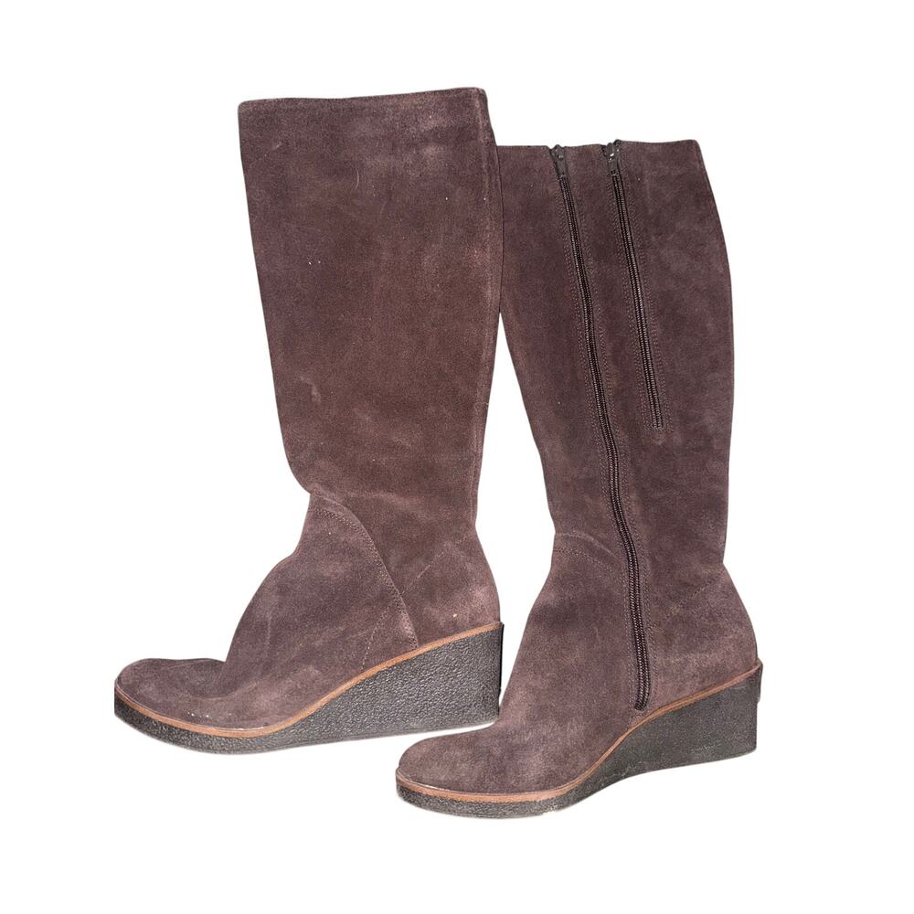 Aerosoles Binocular Women’s 6.5 Brown Suede Leather Knee High Wedge Boots - Picture 2 of 6